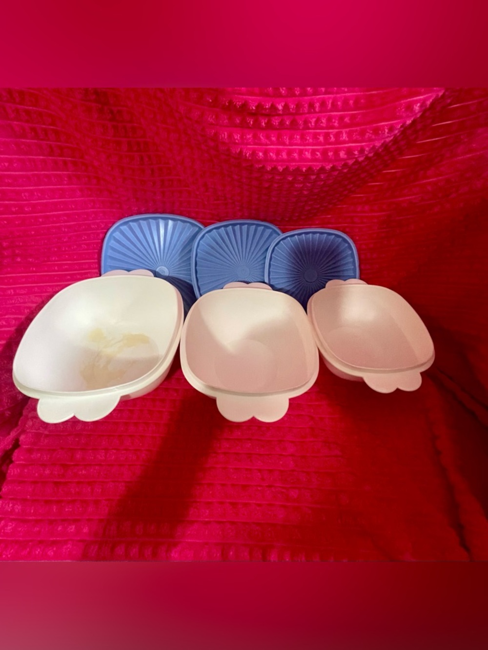 Set of 3 Tupperware White and Blue Prep Bowls with Lids